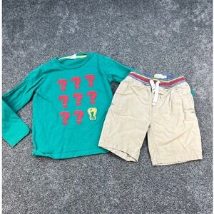 Mini Boden Question Mark Applique Graphic Tee and Tan Shorts Set Boys Size 4Y/5Y